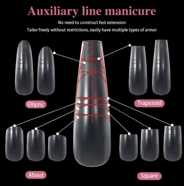 Tips coffin 240 unidades soft gel con líneas de corte - Imagen 3