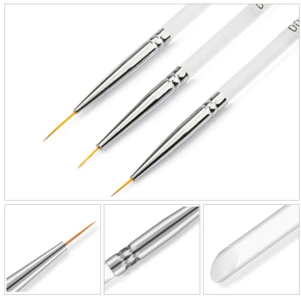 Pinceles liner 3 unidades transparentes y repujador cutícula - Imagen 3