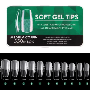 Tips medium coffin prelimado 550 uni soft gel caja verde