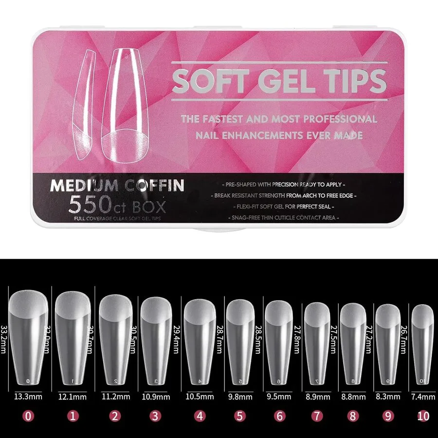 B57F6E45-BFA8-43F4-841C-51CEC5F940DB.jpg Tips medium coffin prelimado 550 unidades soft gel caja rosa - Imagen 1