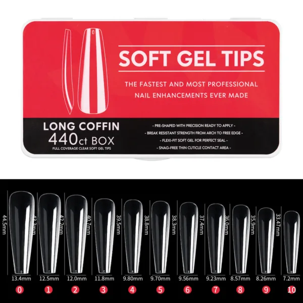 Tips long coffin 440 unidades soft gel flexibles - Imagen 2