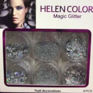 Pack 6 Glitter Gris Helen Color Para Decoración De Uñas
