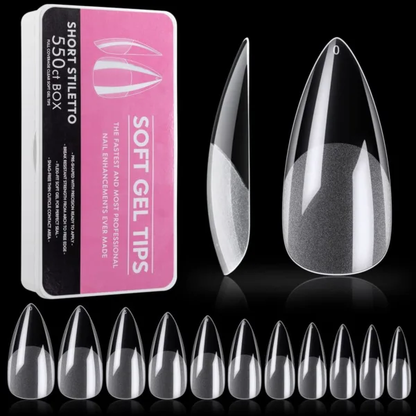 Tips short stiletto prelimado 550 unidades soft gel - Imagen 2