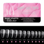 Tips short stiletto prelimado 550 unidades soft gel