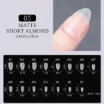 Tips short almond 5 almendra matte 240 unidades soft gel